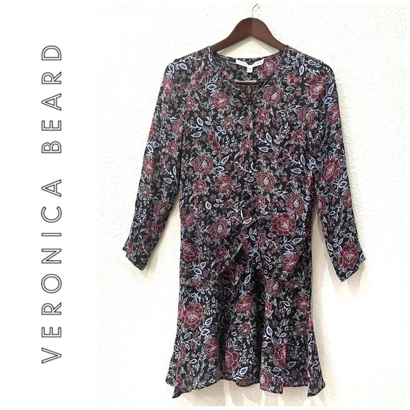 NWT Veronica Beard Printed Silk Tie Front Dress - Picture 9 of 15